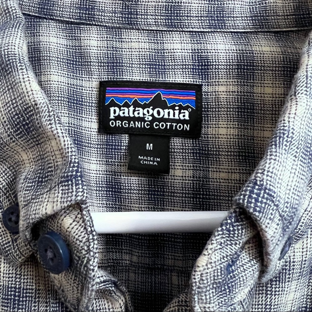 Patagonia Organic Cotton Plaid Long Sleeve Men's Medium Light Brown/Dark Blue - Picture 13 of 15